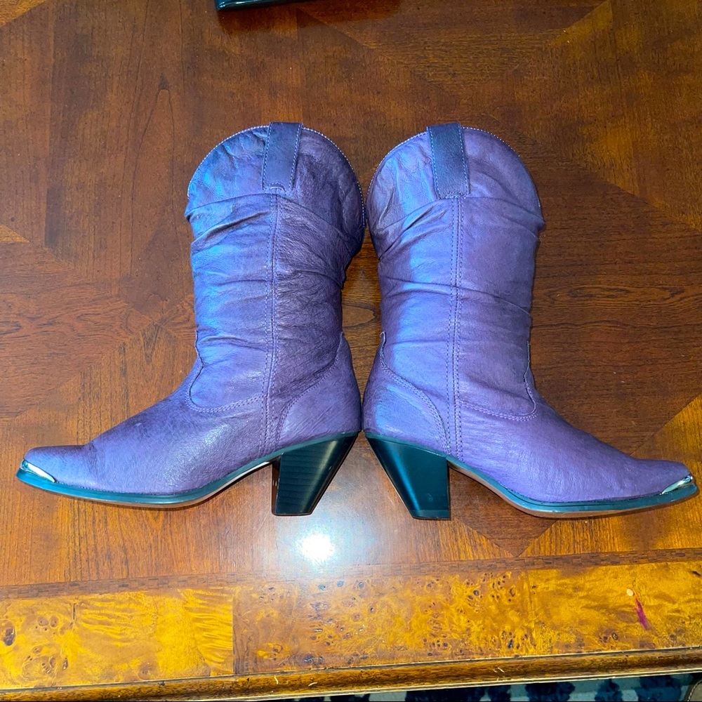 Dingo, Purple leather western style slouch boots size 6 Steel Toe